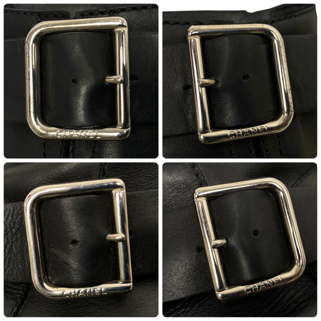 シャネル ココマーク エンジニアブーツ 35C レザー ブラック サイドジップ