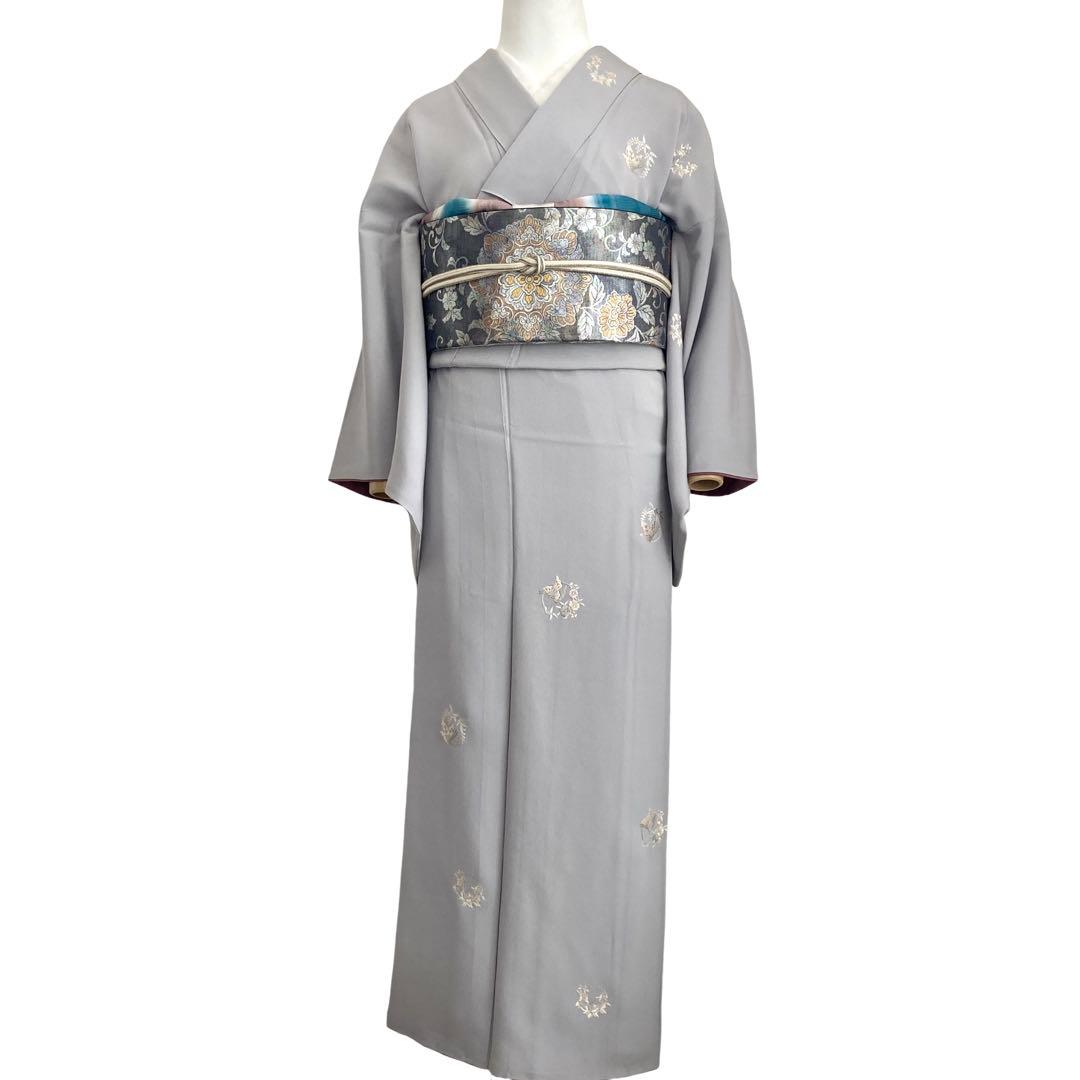 ★fscdbekym★蝶の刺繍 一つ紋 付下げ 着物 NO88