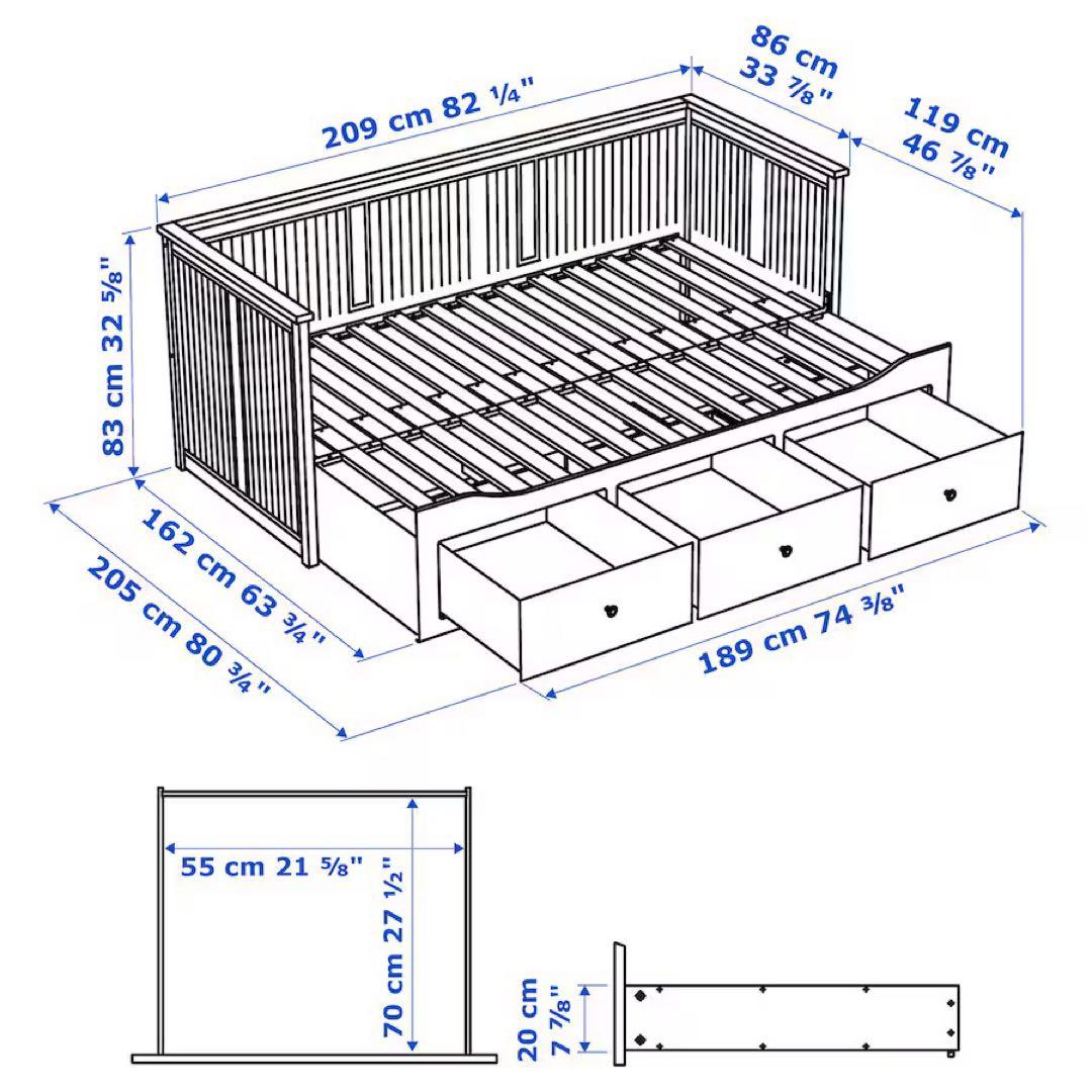 k*l様 HEMNES ヘムネス　デイベッド 引き出し3/マットレス2付き引き取
