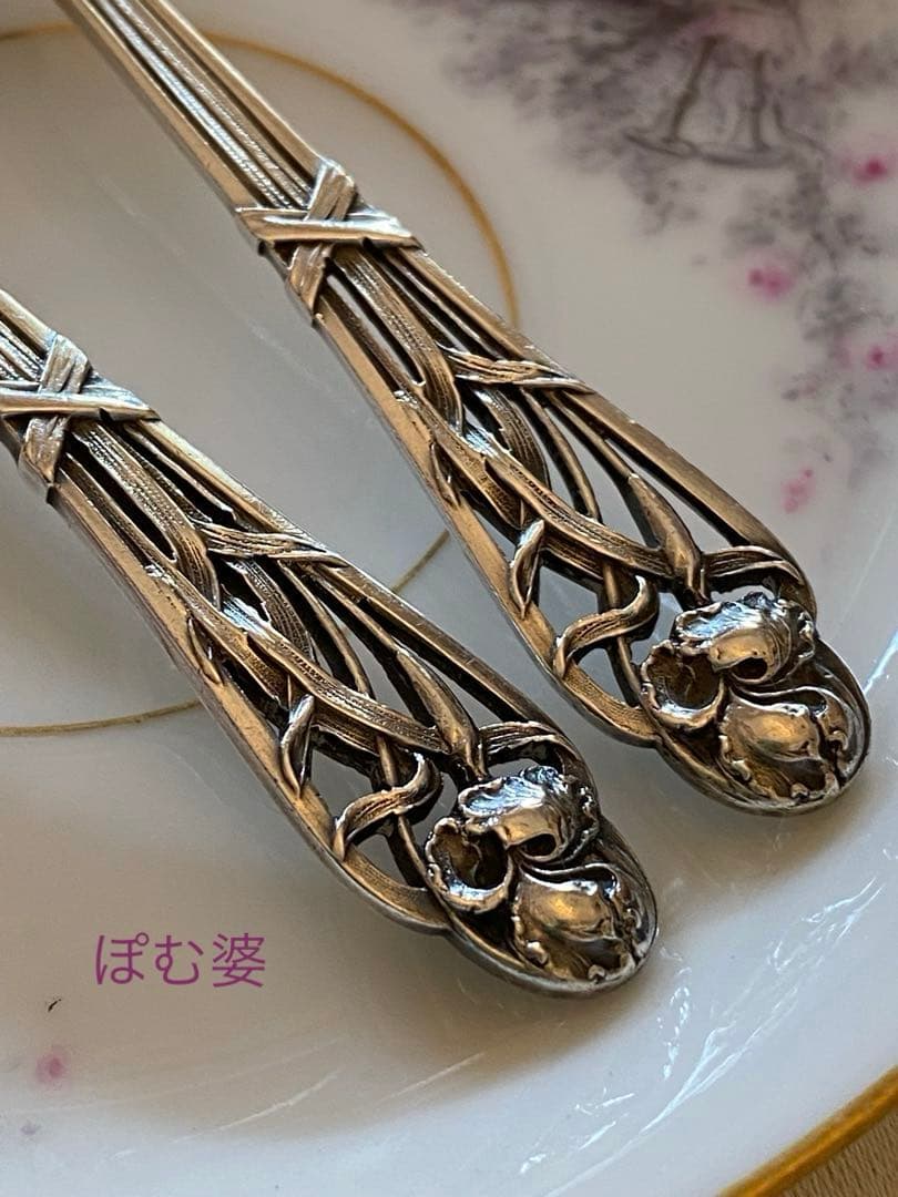 【フランス／純銀】①Henin／スプーン ②Lapeyre／ナイフ 各1本