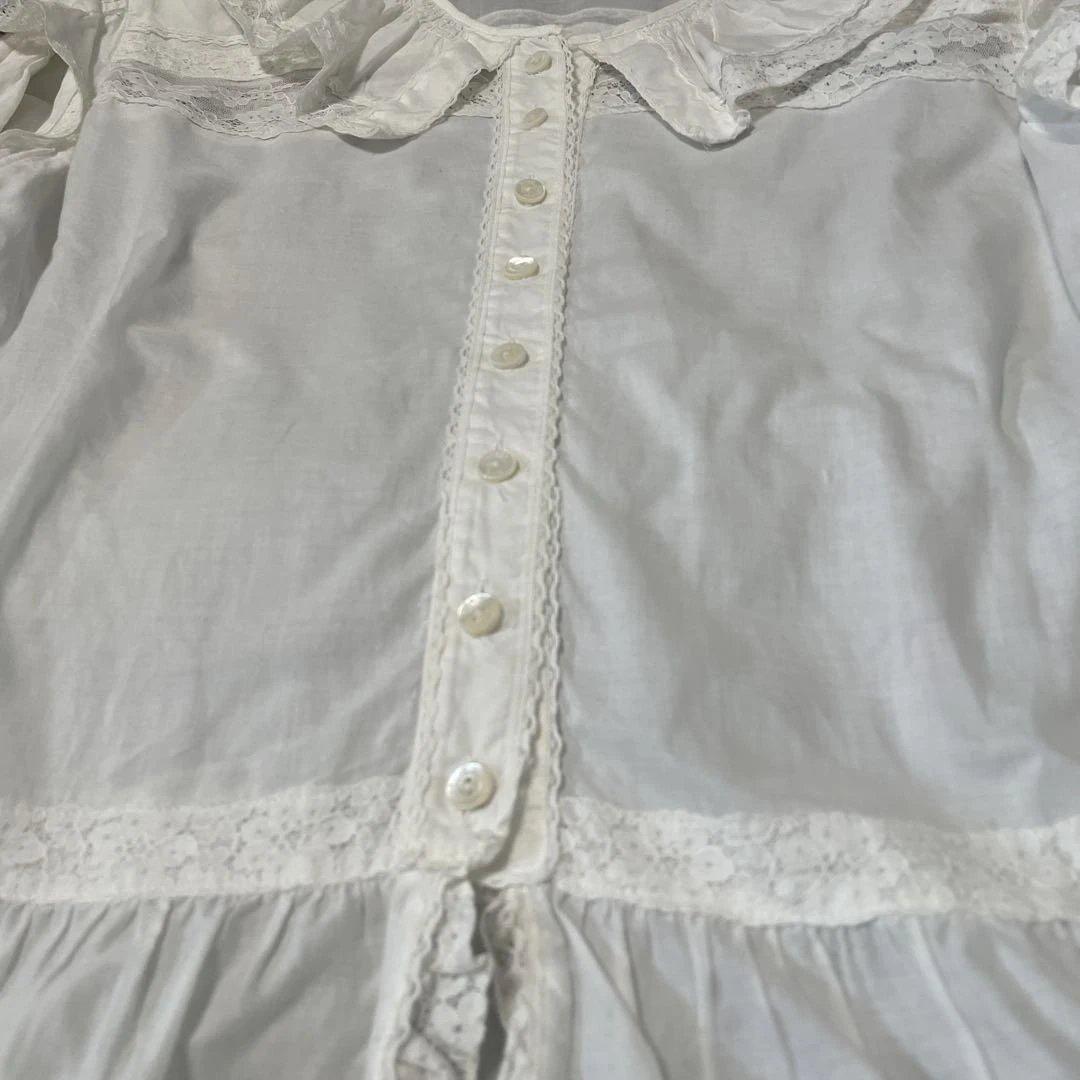 PINK HOUSE ピンクハウス　レース＆フリル　長袖コットンブラウス