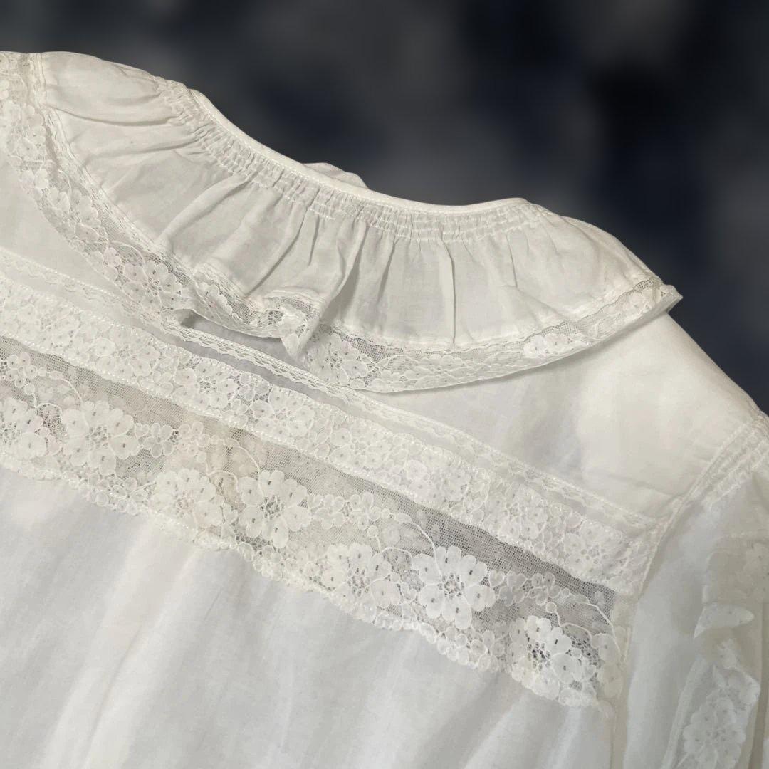 PINK HOUSE ピンクハウス　レース＆フリル　長袖コットンブラウス