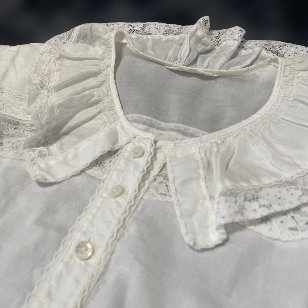 PINK HOUSE ピンクハウス　レース＆フリル　長袖コットンブラウス