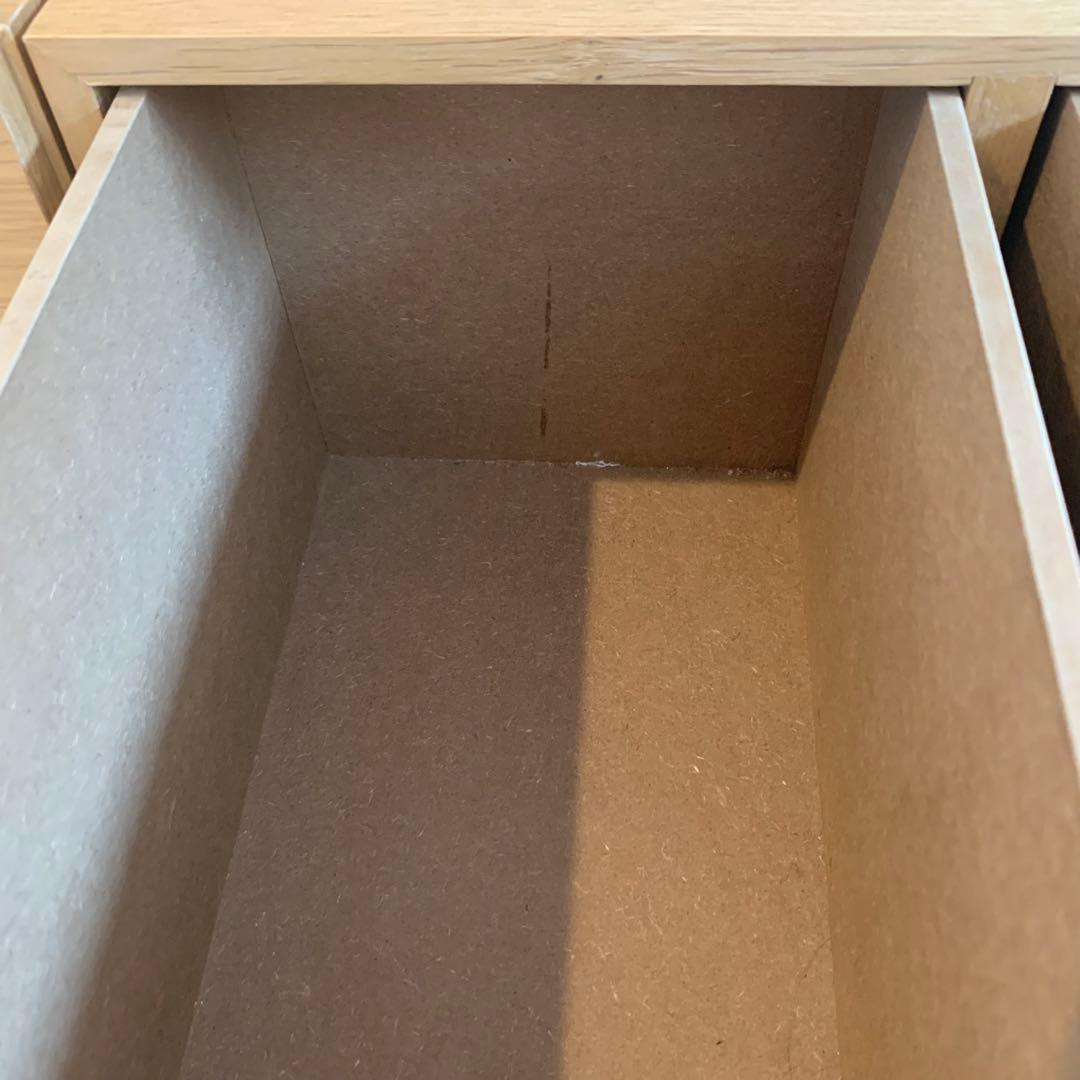 【くまこ•×•】無印スタッキングシェルフ　5段×2列オーク材＋チェスト3つ