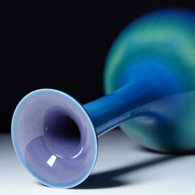 徳田正彦　碧明釉花生　共箱　人間国宝　徳田八十吉　九谷　花入　茶道具　鑑賞陶磁器