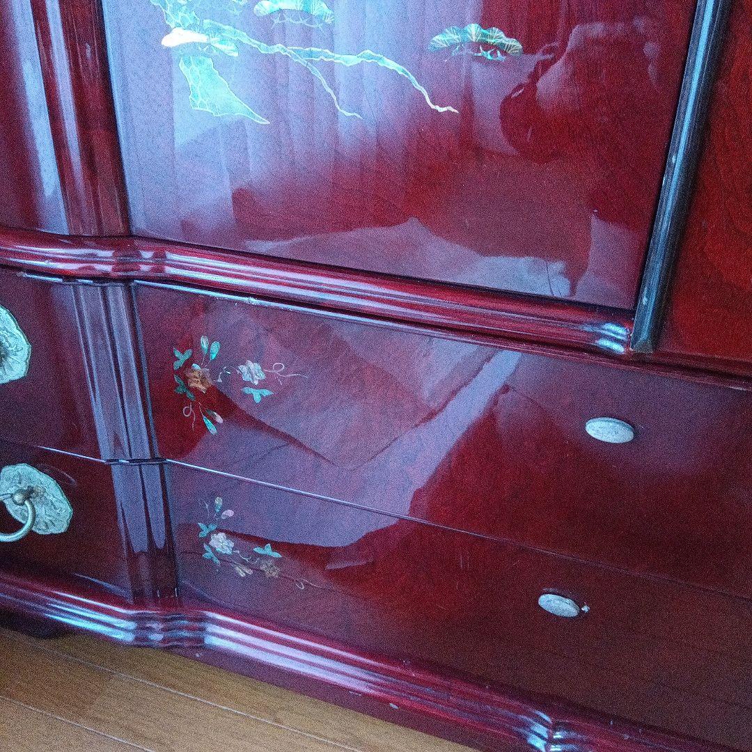 骨董洋服タンス　マホガニ貝細工