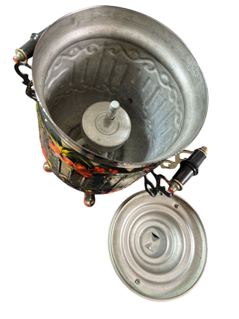 ロシア製　アンティーク サモワール　金属製 花柄