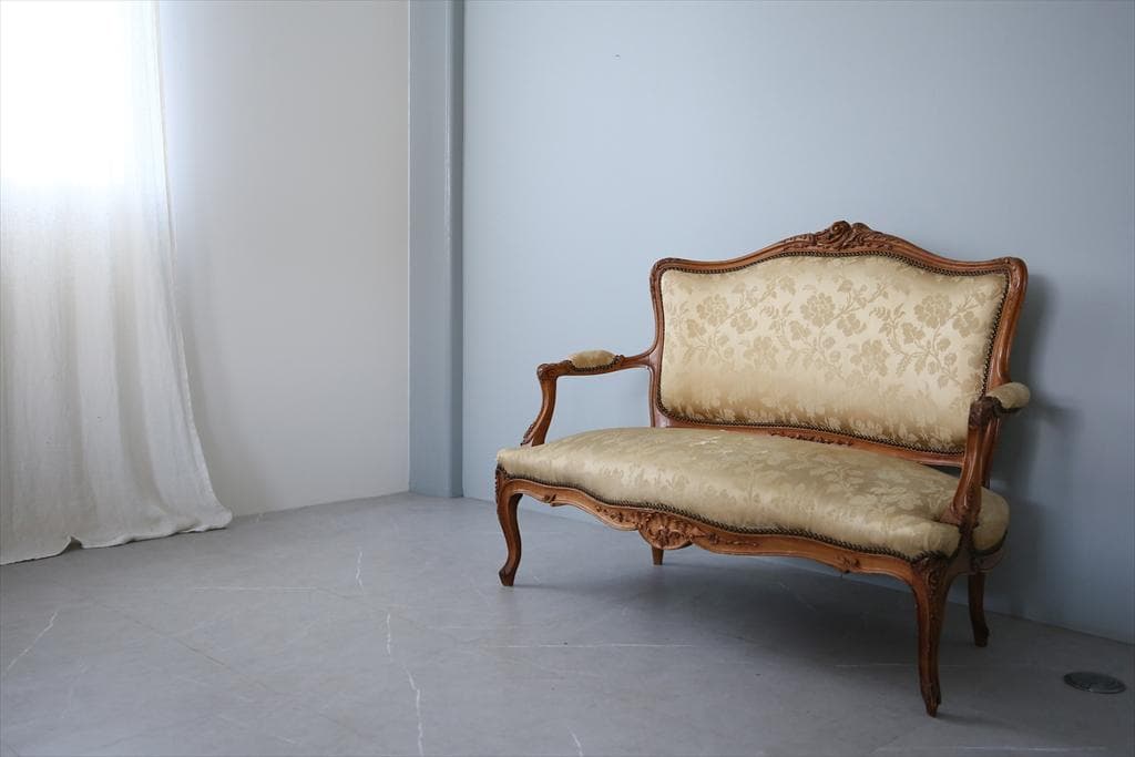 フランスアンティーク猫脚フレンチソファ/セティー/木製2人掛けイス(92-212