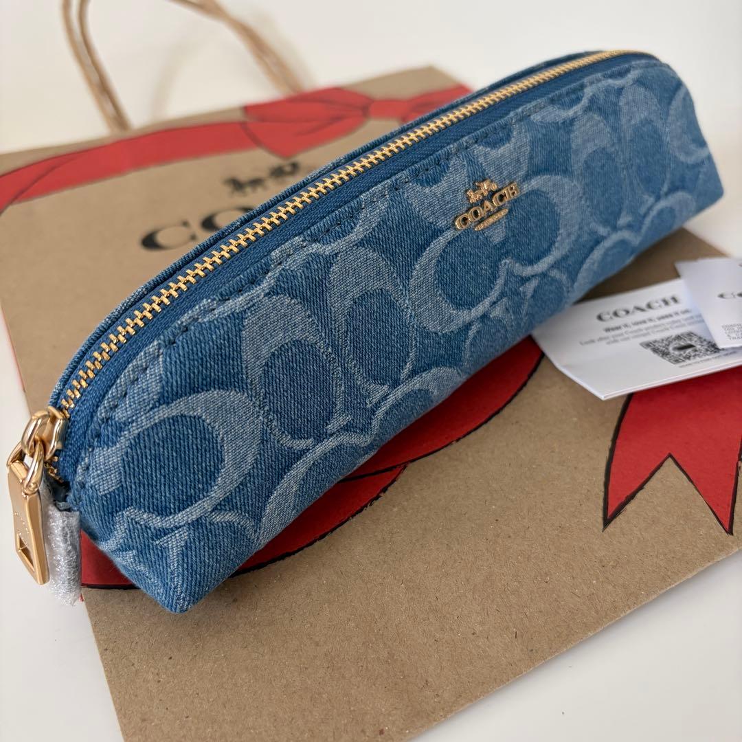 コーチ☆新品☆シグネチャー デニム ペンシルケース/コスメケース 青 ブルー