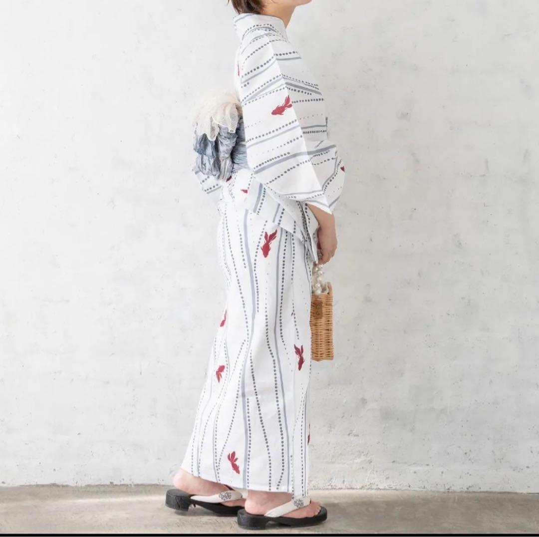 ☆新品☆ こだわり浴衣５点セット　ゆかた館グレース　Mサイズ　金魚　ホワイト