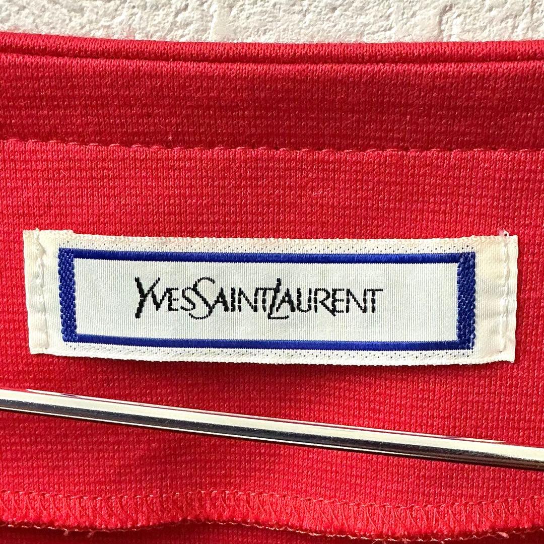 美品 イヴサンローラン ヴィンテージ ベルト付き 半袖 ワンピース レッド M