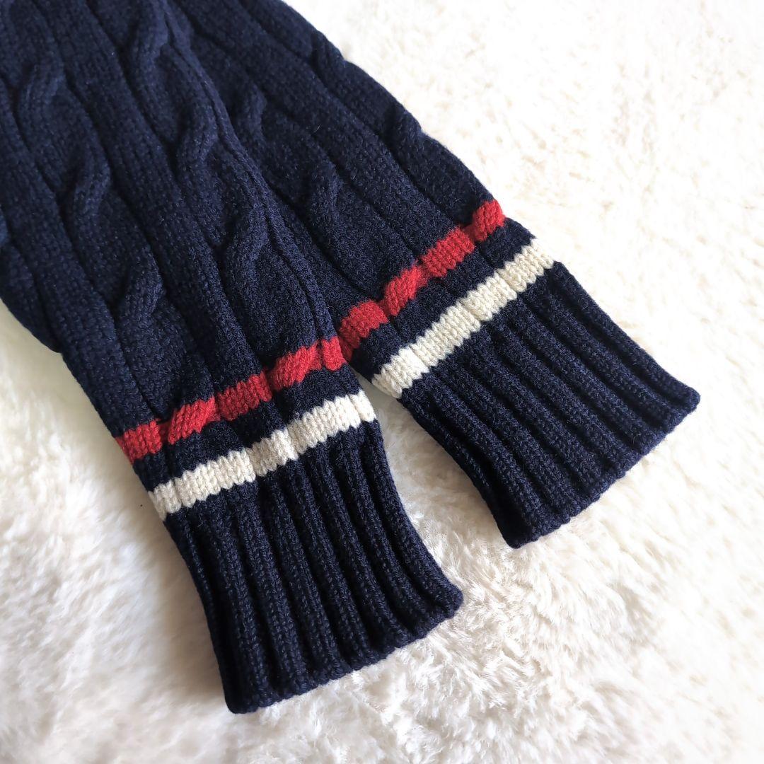 美品 フレッドペリー ウール ケーブル チルデンニット M ネイビー