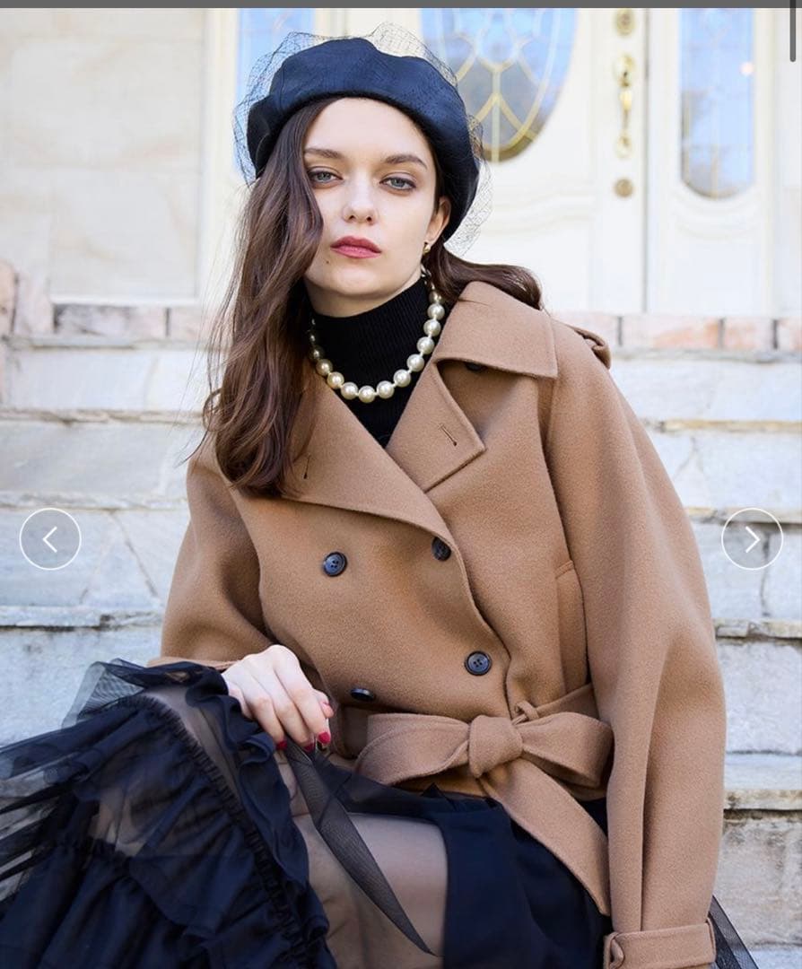 エイミーイストワール ウールショートトレンチコート ブラック 36 ジャケット