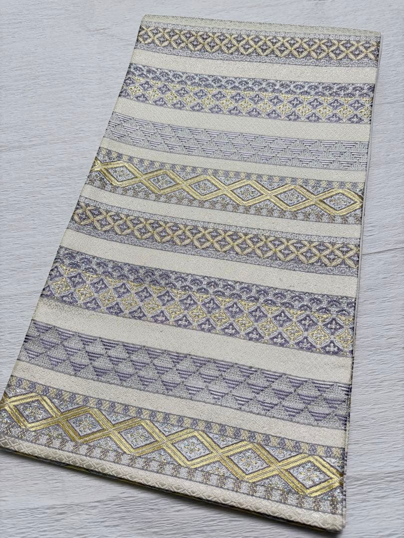 m-8 やまと誂製 七宝 横縞 袋帯 正絹 極美品