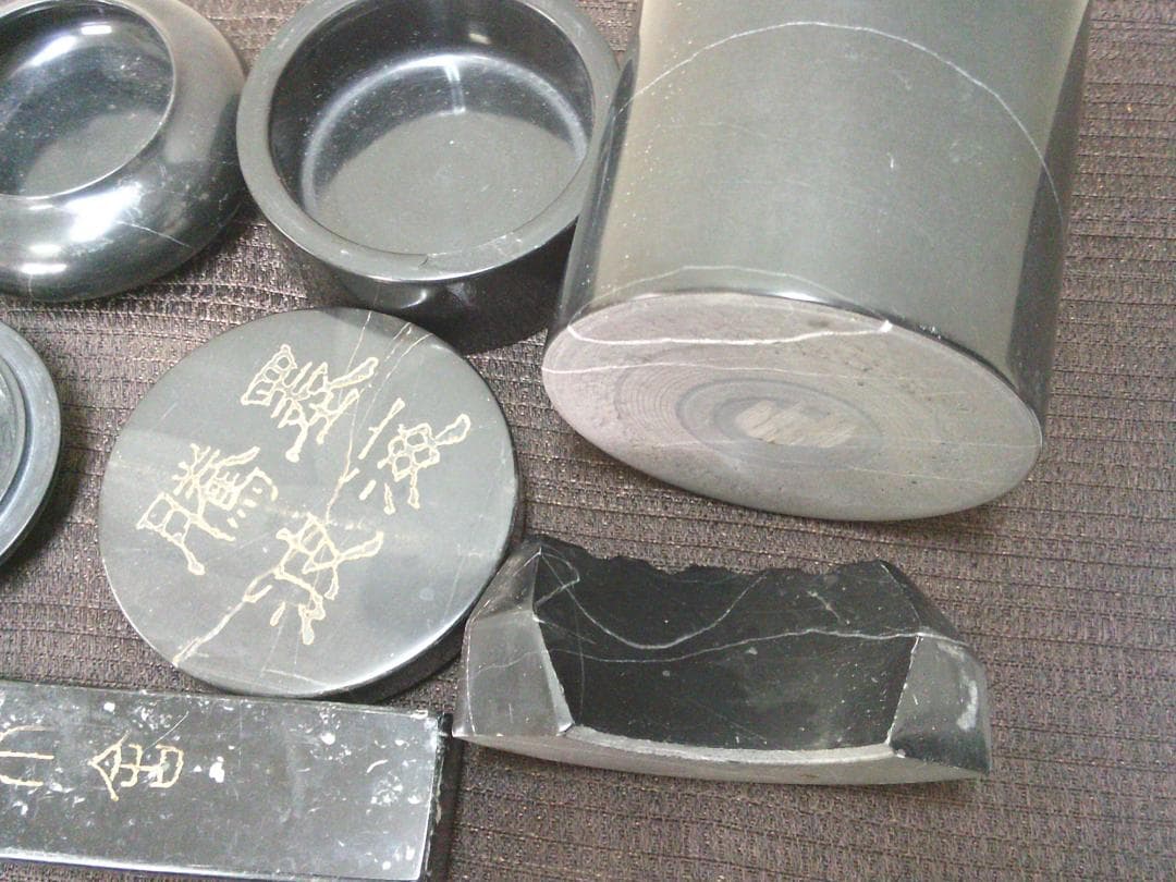 【大理石文房具　諸々5点　筆筒　筆置き　容器　筆記用具　筆入・Ｂ１９】水滴　矢立