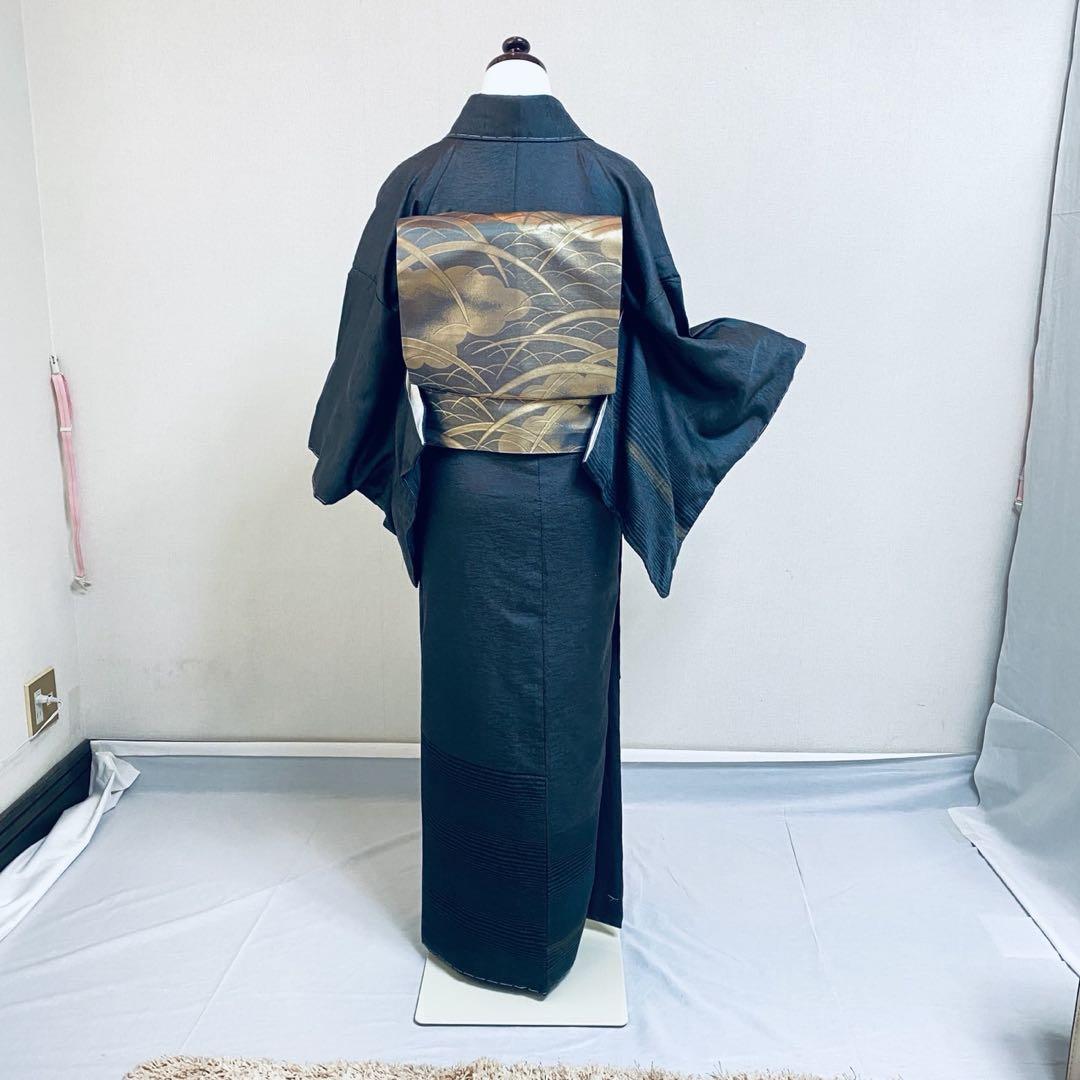 マ　十日町紬系 紬 着物　深色 先染め紬 訪問着　フルセット 普段着　美品　新品