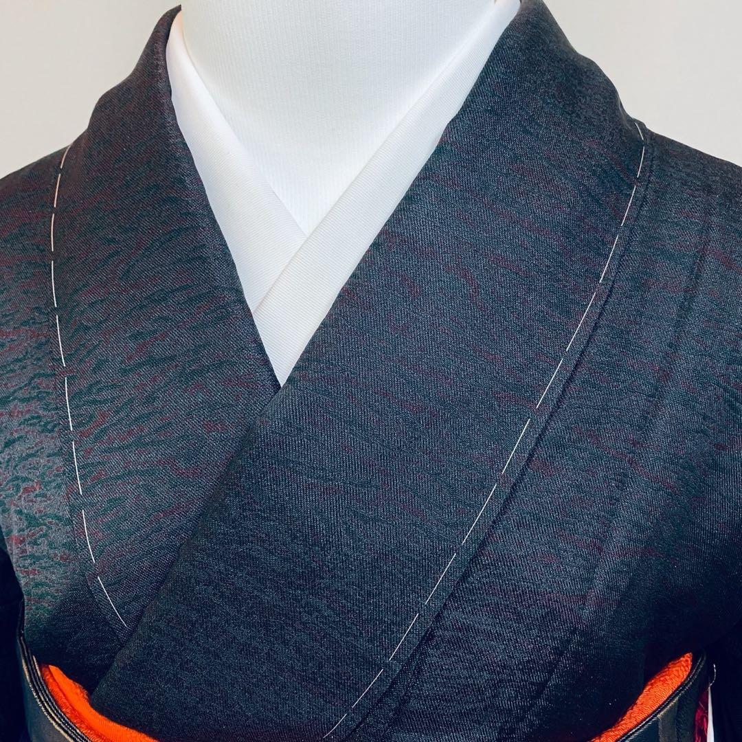 マ　十日町紬系 紬 着物　深色 先染め紬 訪問着　フルセット 普段着　美品　新品