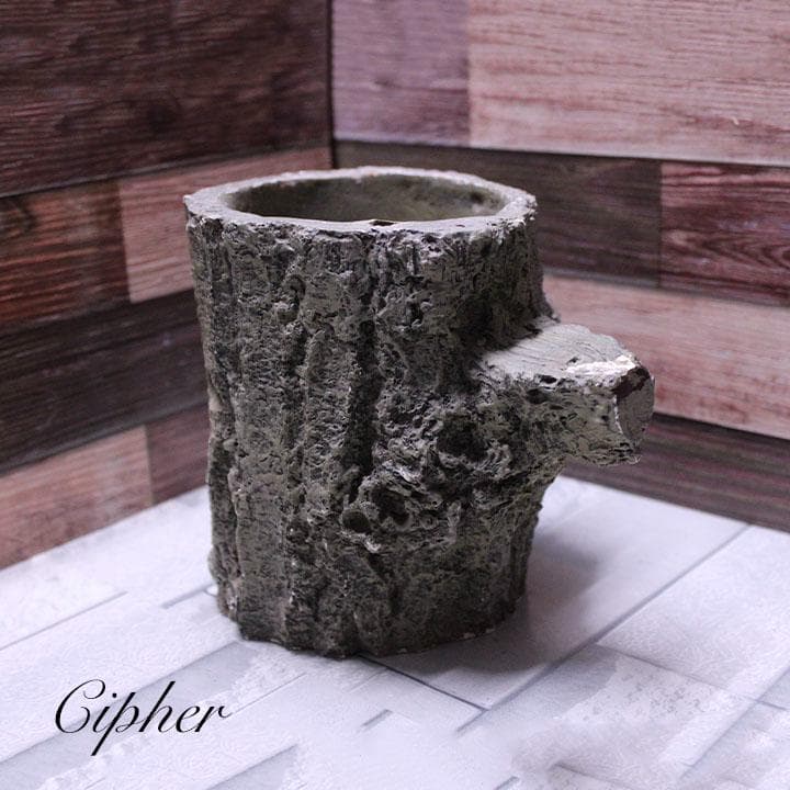 モルタル製　切株　植木鉢　植木鉢カバー　レトロ雑貨　SETO CRAFT　廃盤①
