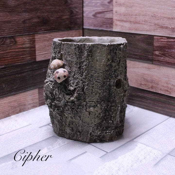 モルタル製　切株　植木鉢　植木鉢カバー　レトロ雑貨　SETO CRAFT　廃盤①