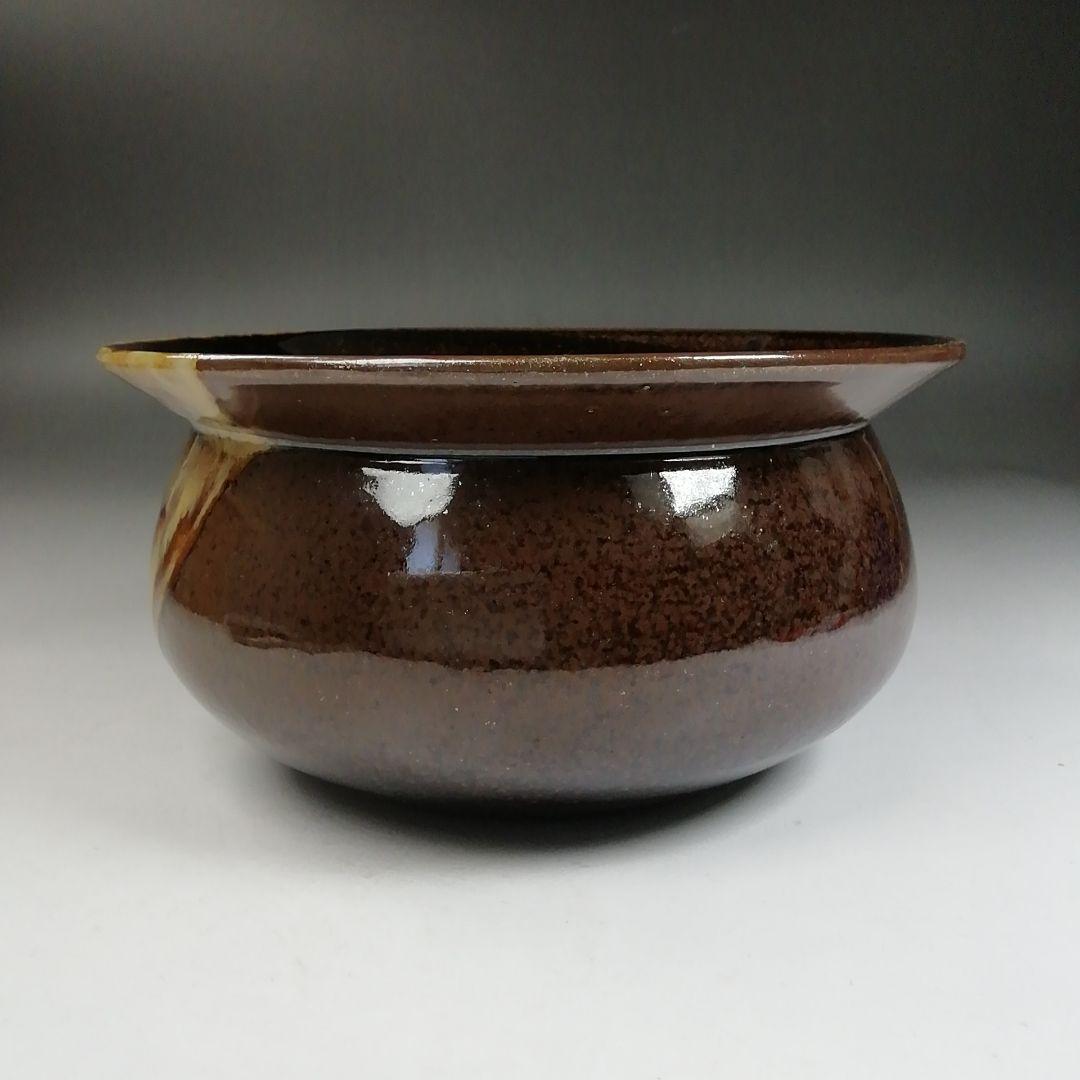 Ｗ１５６　建水　『膳所焼』『エフゴ　建水』『淡海ぜぜ陽炎園 造』　共箱　茶道具