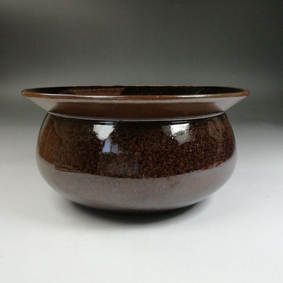 Ｗ１５６　建水　『膳所焼』『エフゴ　建水』『淡海ぜぜ陽炎園 造』　共箱　茶道具