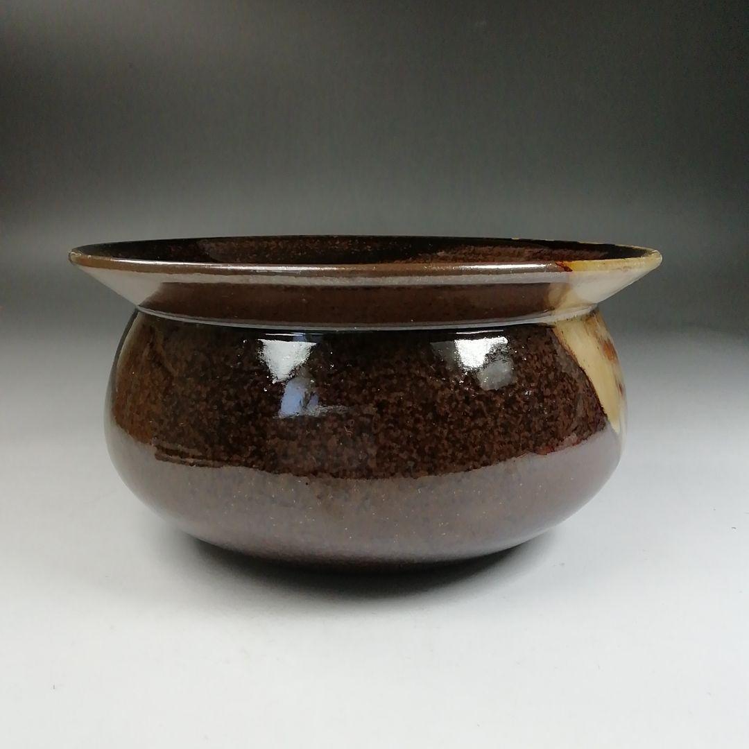 Ｗ１５６　建水　『膳所焼』『エフゴ　建水』『淡海ぜぜ陽炎園 造』　共箱　茶道具