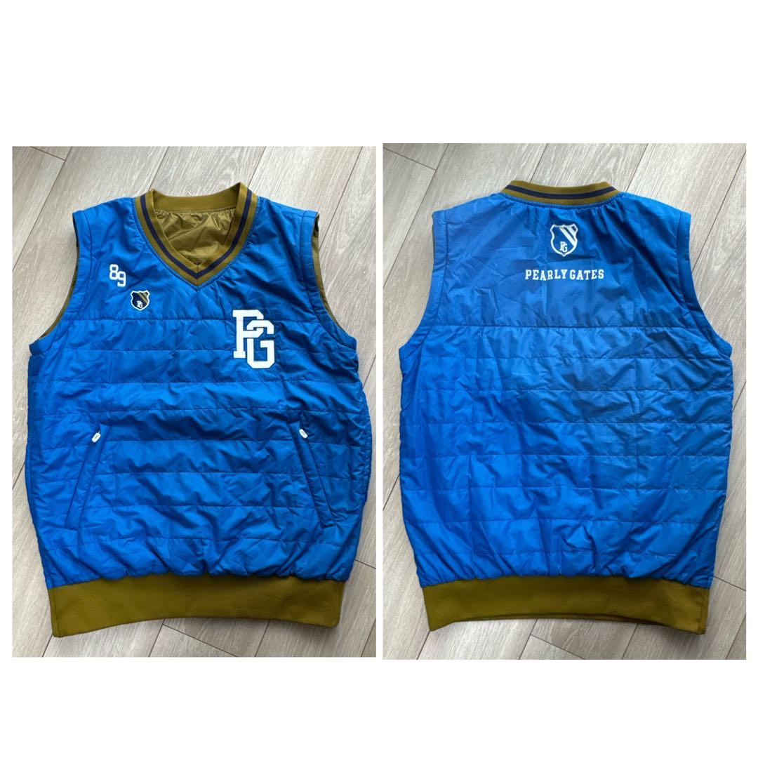 (美品) パーリーゲイツ 4wayリバーシブル 中綿ジャケット／袖取外可 秋冬物