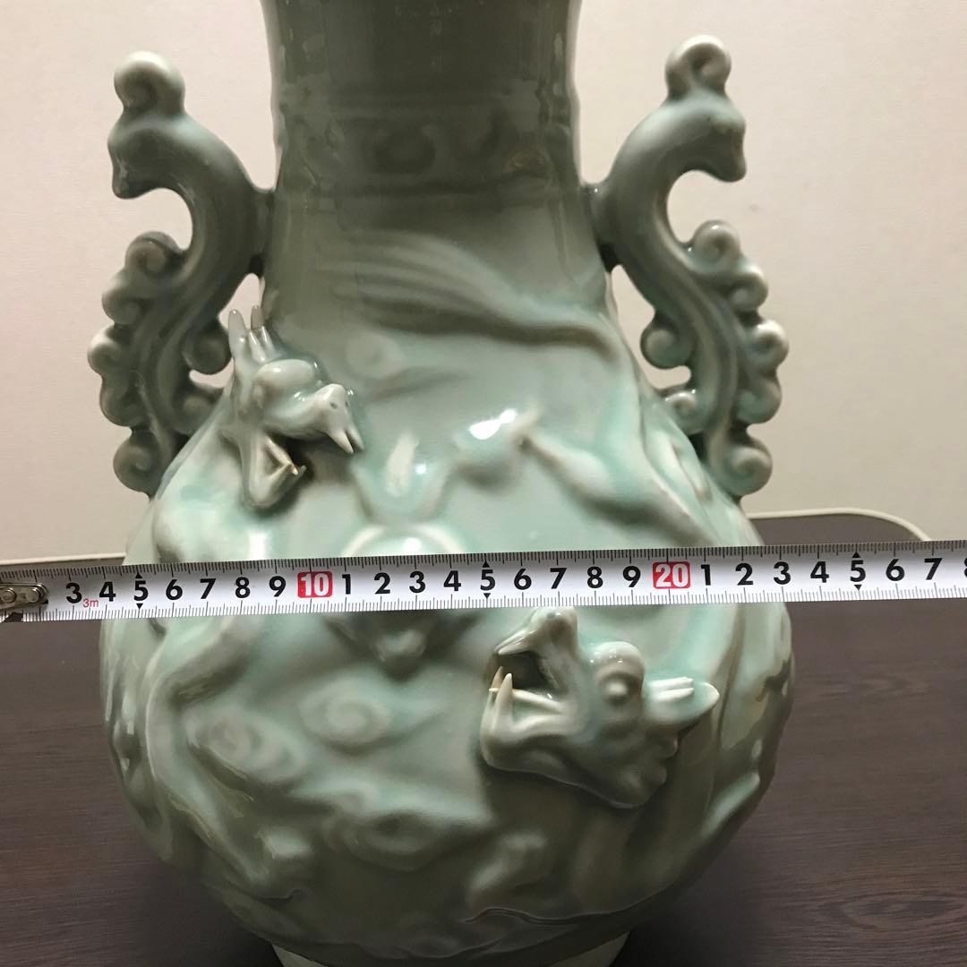特大　中国花瓶　古美術　青瓷 陽刻龍紋　中国龍泉　龍泉窯 花瓶 美術品 骨董品