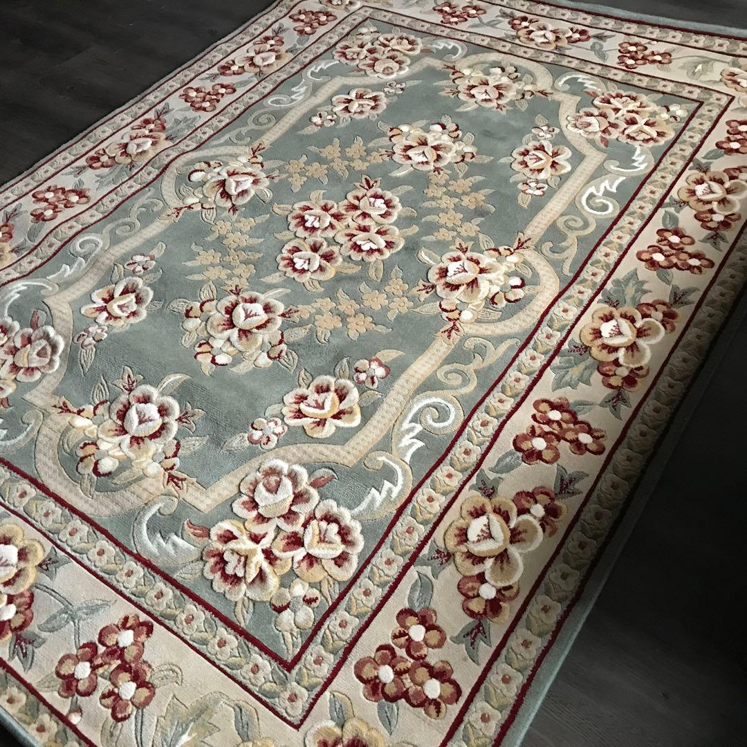 花柄 和風 ラグ ラグマット 段通 絨毯170×240cm グリーン