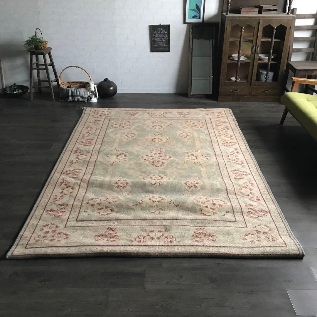 花柄 和風 ラグ ラグマット 段通 絨毯170×240cm グリーン