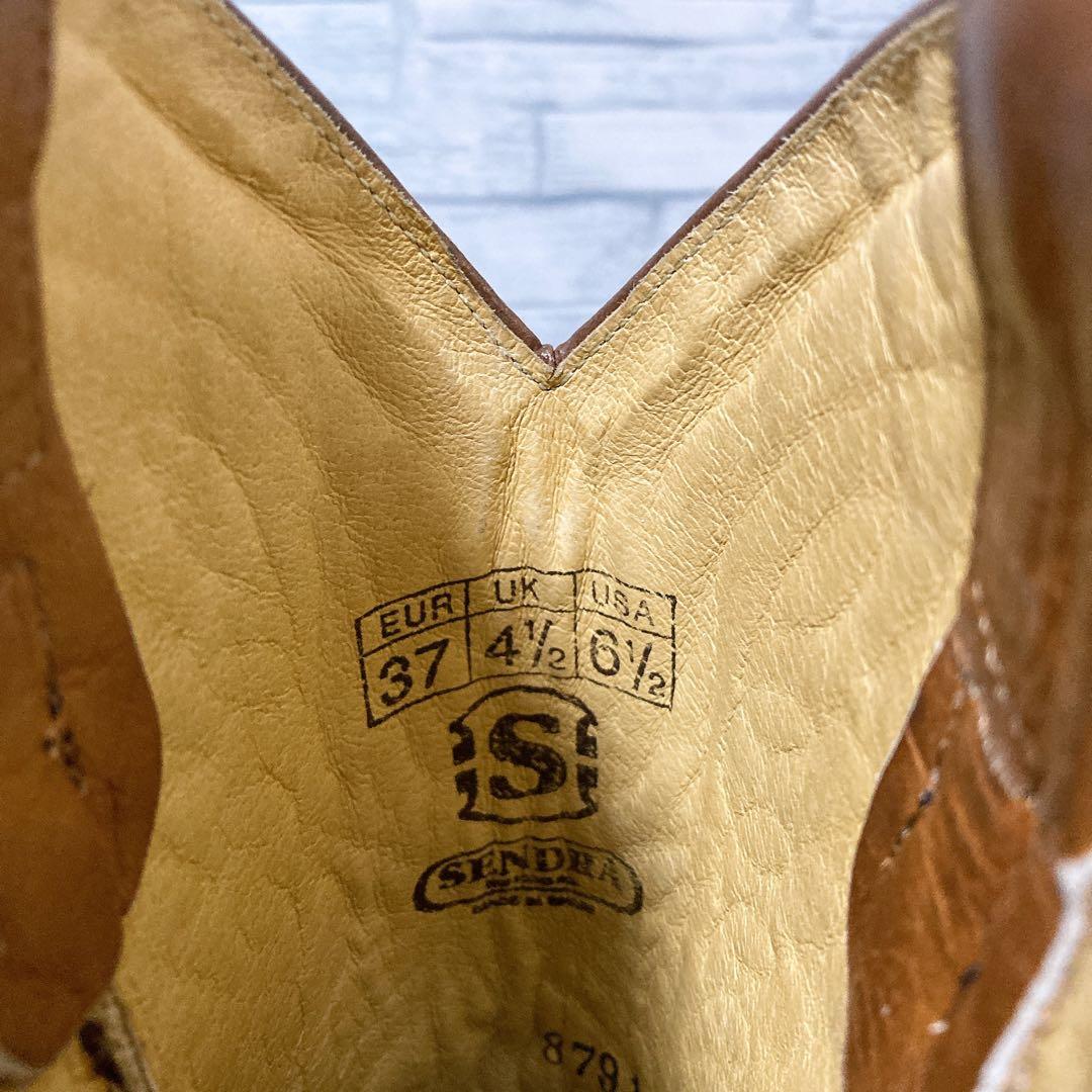 極美品 SENDORA ウエスタンブーツ 本革 刺繍 ブラウン 37 タグ付き