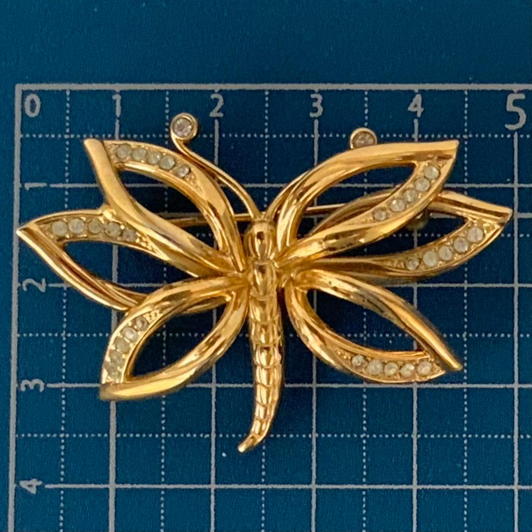 M4946 クリスチャンディオール ブローチ 蝶 バタフライ ラインストーン
