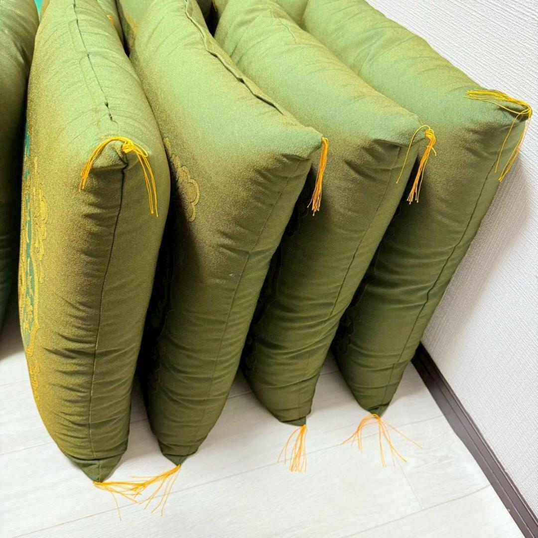 【高級金襴座布団 9枚セット】深緑×金 和風柄 法要 寺院 旅館 座布団セット