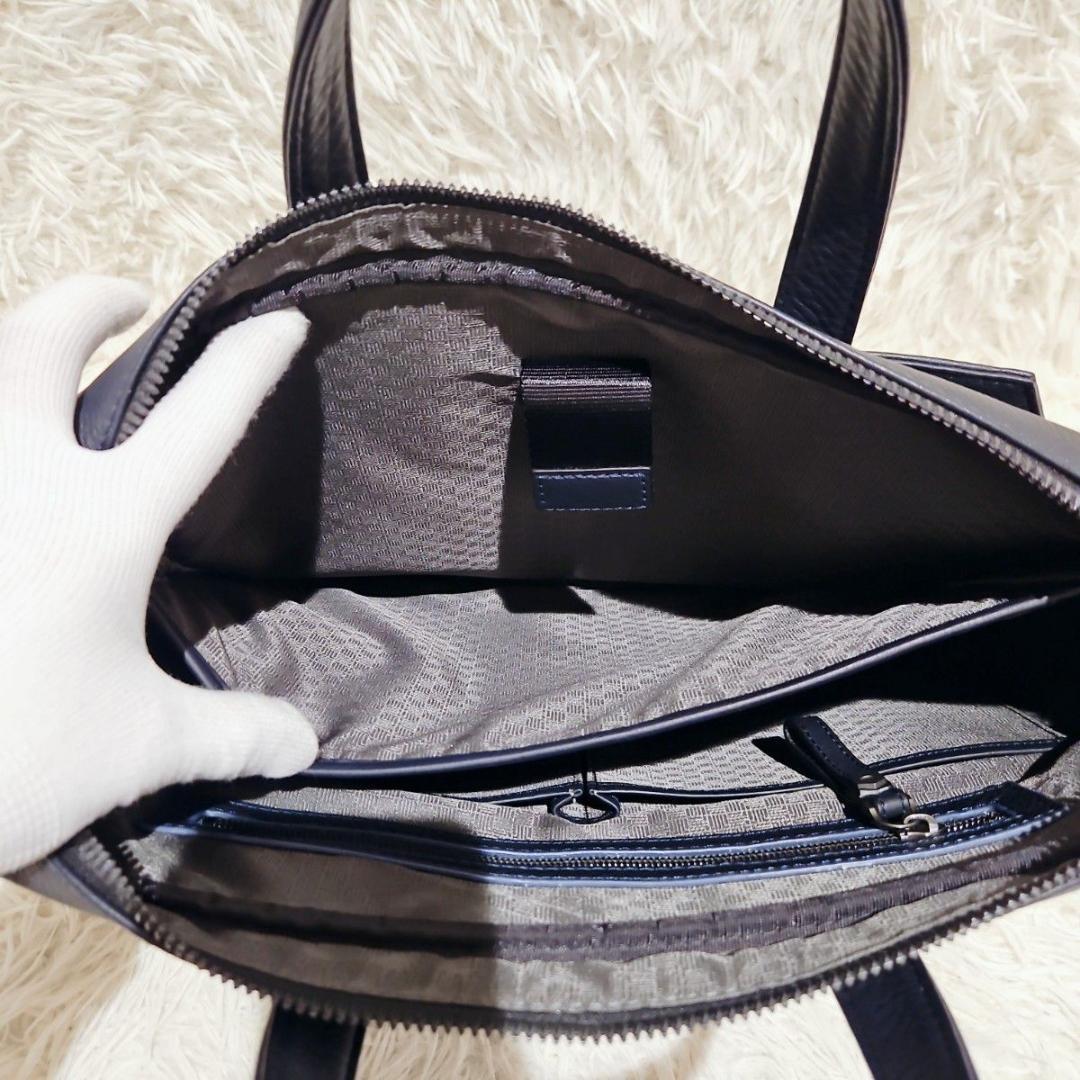 極美品 ランバン ビジネスバッグ A4可 オールレザー ネイビー PC収納 紺