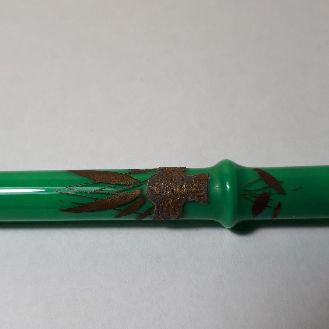 古美術　ガラス簪　「竹に雀」