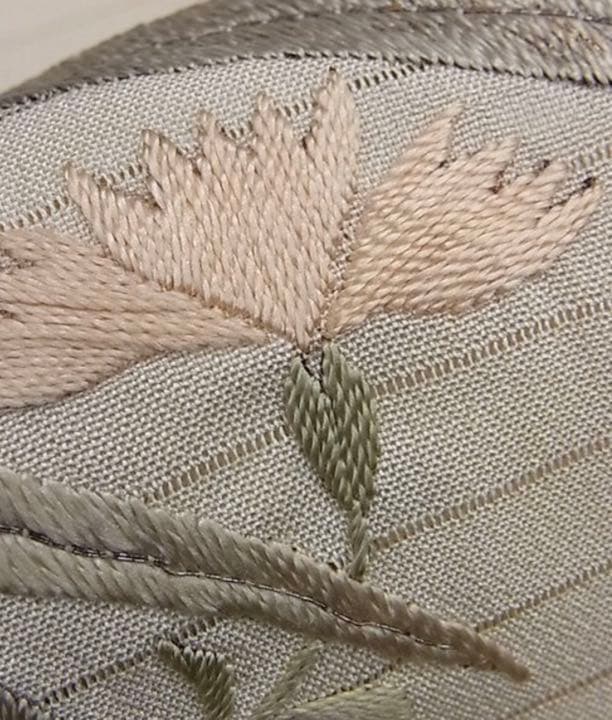 鷺　刺繍QJLLB 特選古美術　正絹夏帯　日本刺繍　アンティーク　九寸名古屋帯