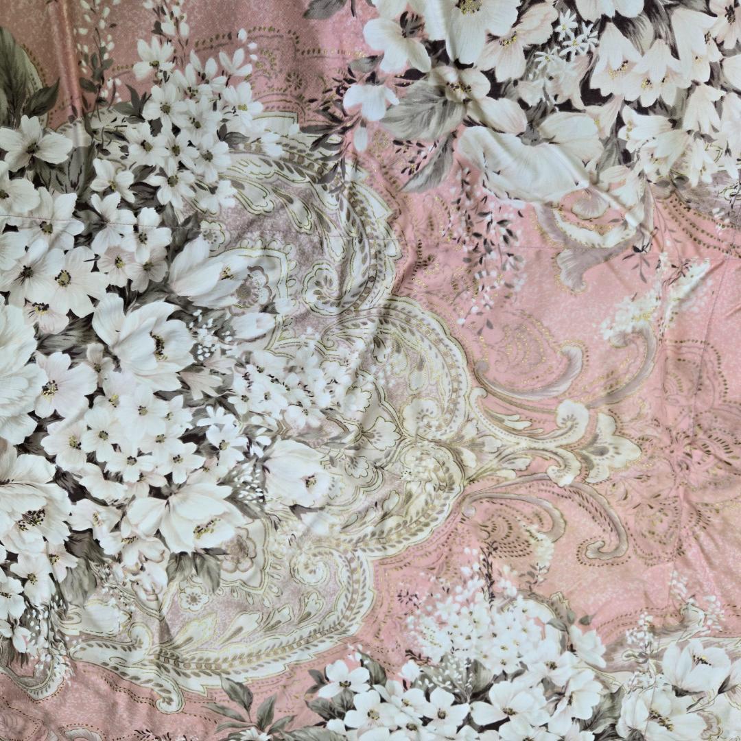 ダウンケット、シングル、羽毛、肌布団、合掛け布団、花柄ピンク掛け布団、汚れあり、