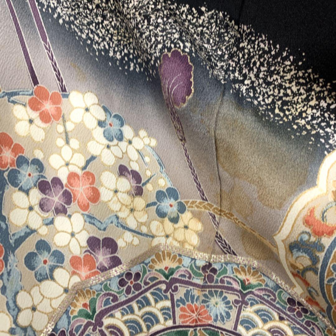 美品　正絹 黒留袖　4点フルセット 鳳凰　袋帯　結婚式　比翼仕立て　五つ紋