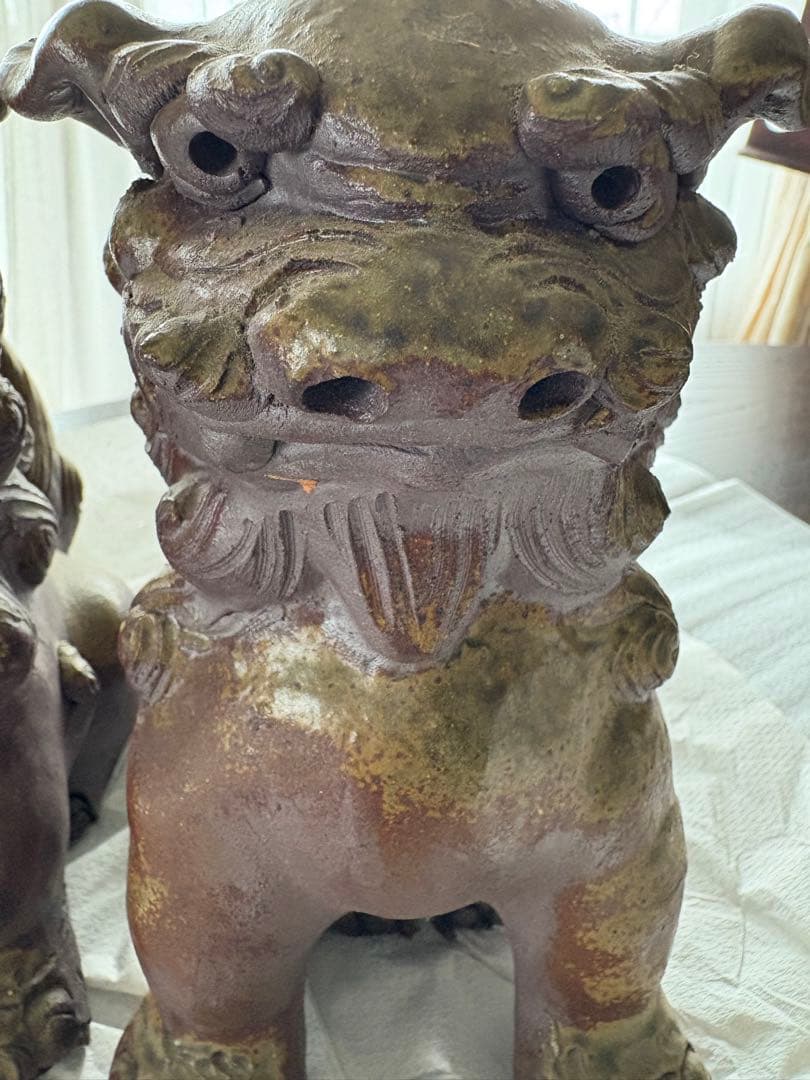 沖縄シーサー 陶器 置物 ペア ヴィンテージ 魔除け 縁起物