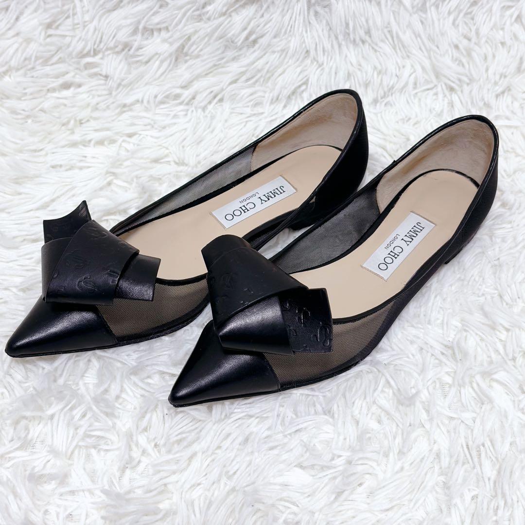 ✨外観美品✨Jimmy Choo ブラック フラットシューズ セレモニー リボン