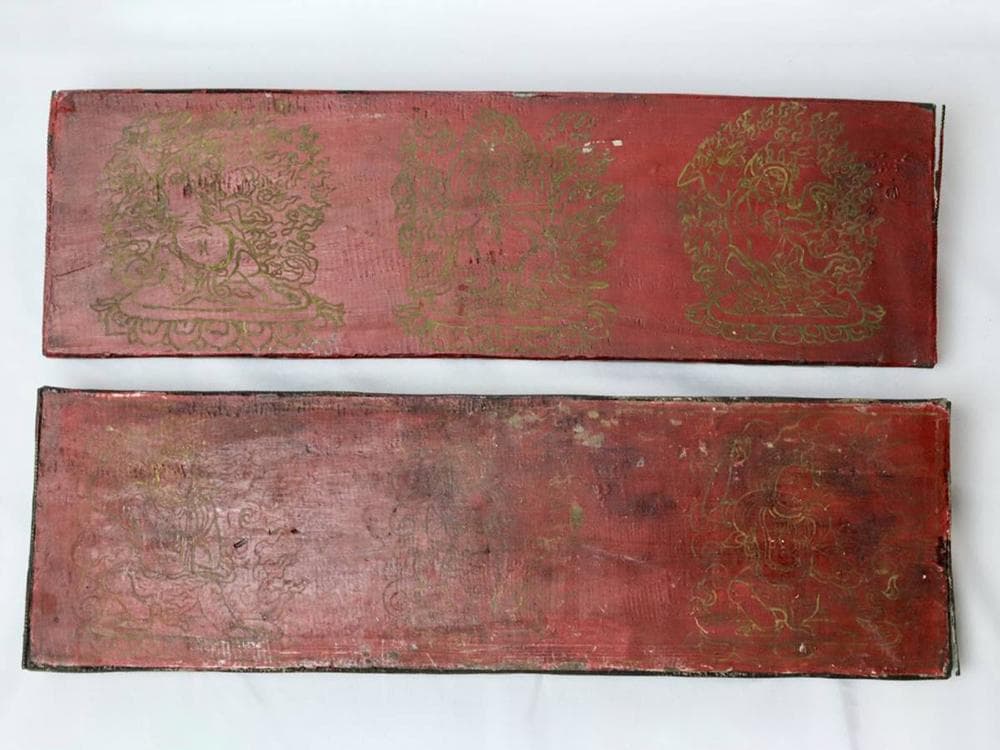 【仏】　★ 仏教 嵌松石護経板 ★　清朝期　仏像 経文 彫刻文様　雅玩雑項