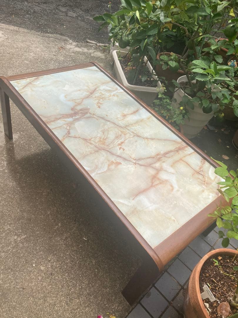 訳あり　大理石風　センターテーブル　レトロ　ミッドセンチュリー　大理石