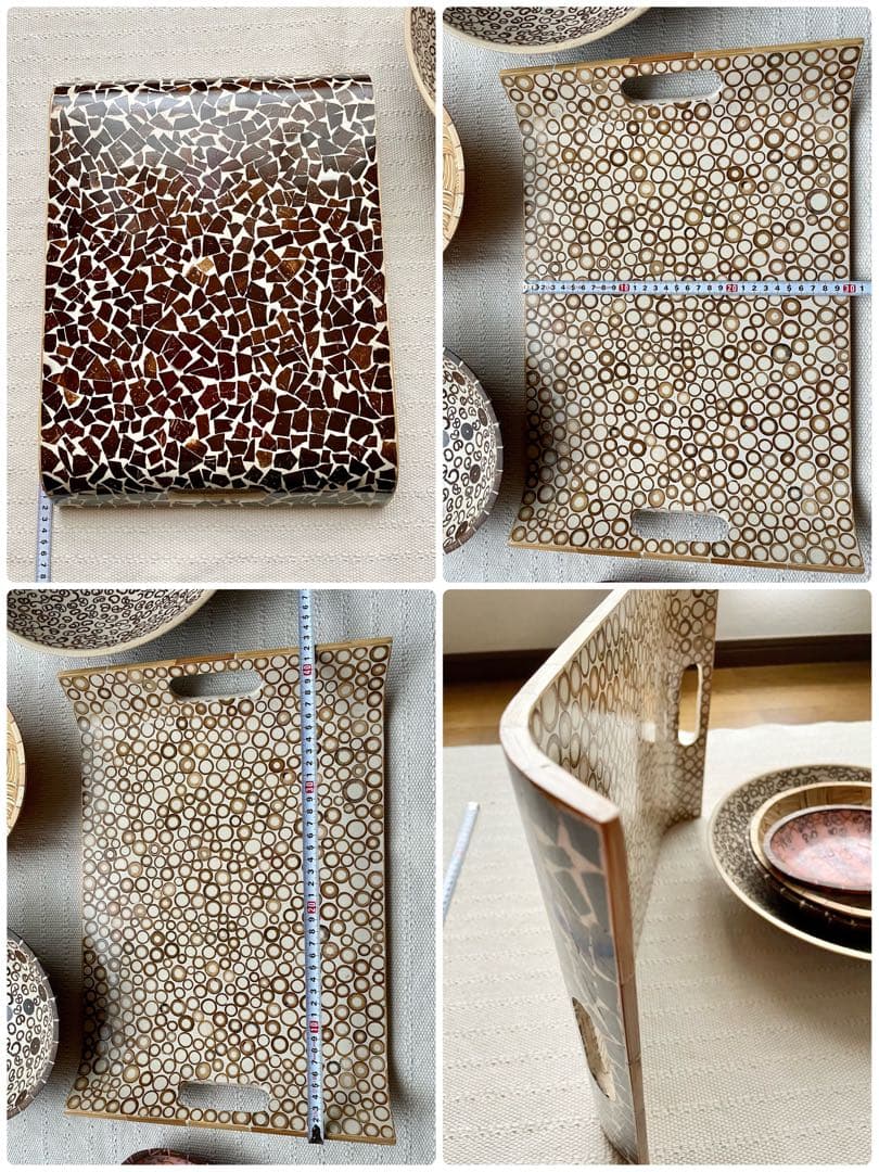 竹製トレイ、木製デコレーションボウル、木の器5点まとめて