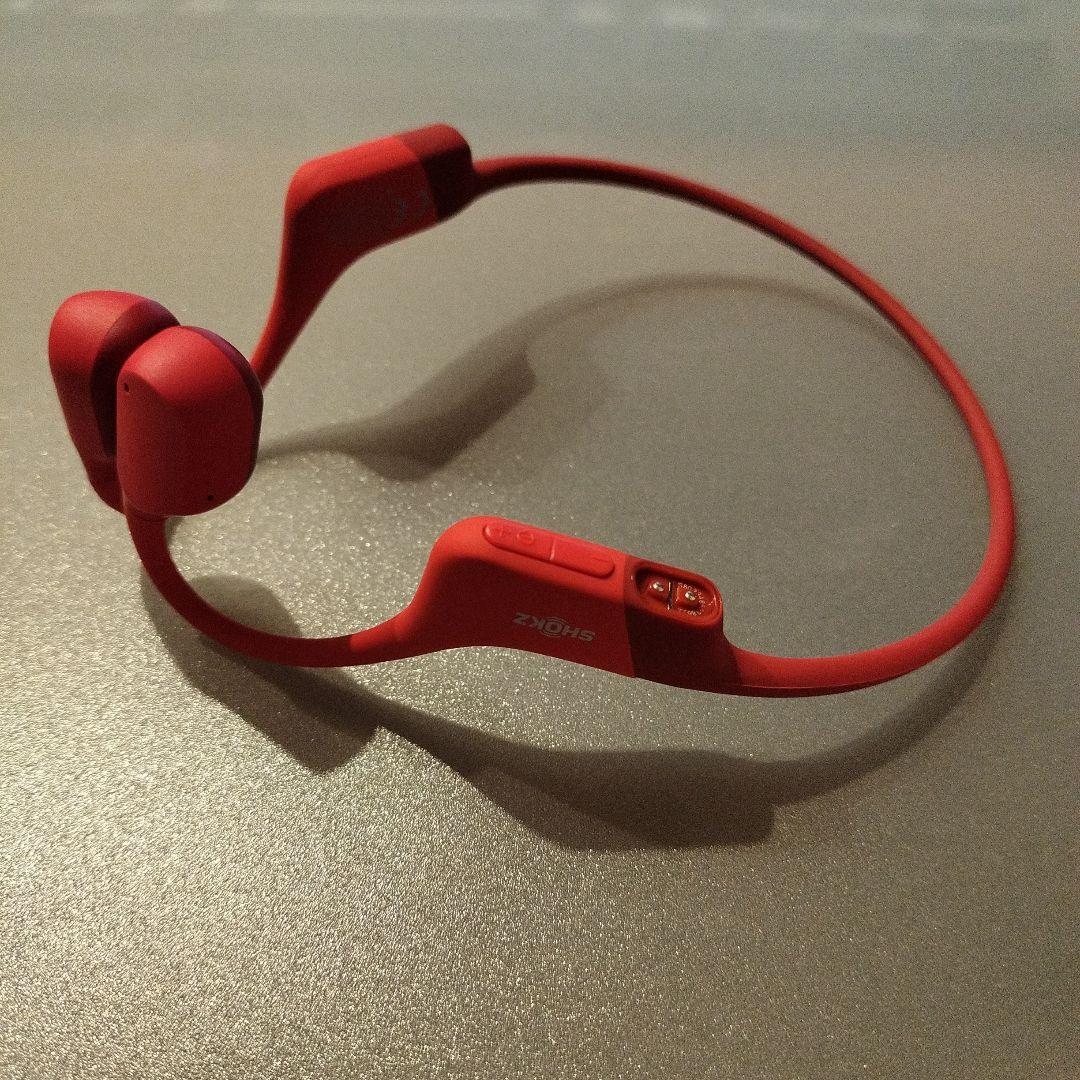 SHOKZ OPENRUN 骨伝導イヤホン レッド　使用時間30分　使用1回美品
