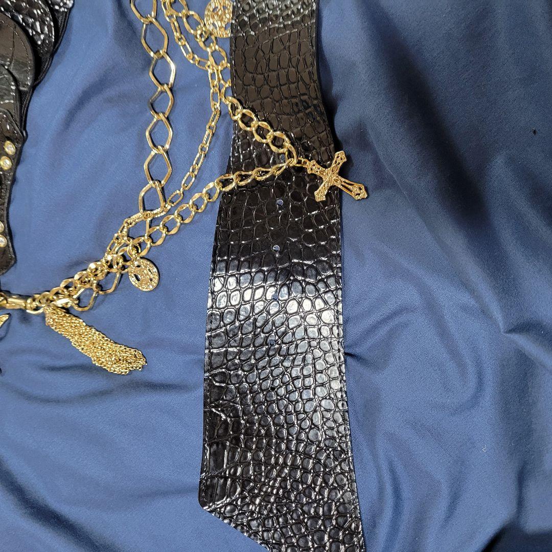 クロコダイル風ブラックファッションベルト