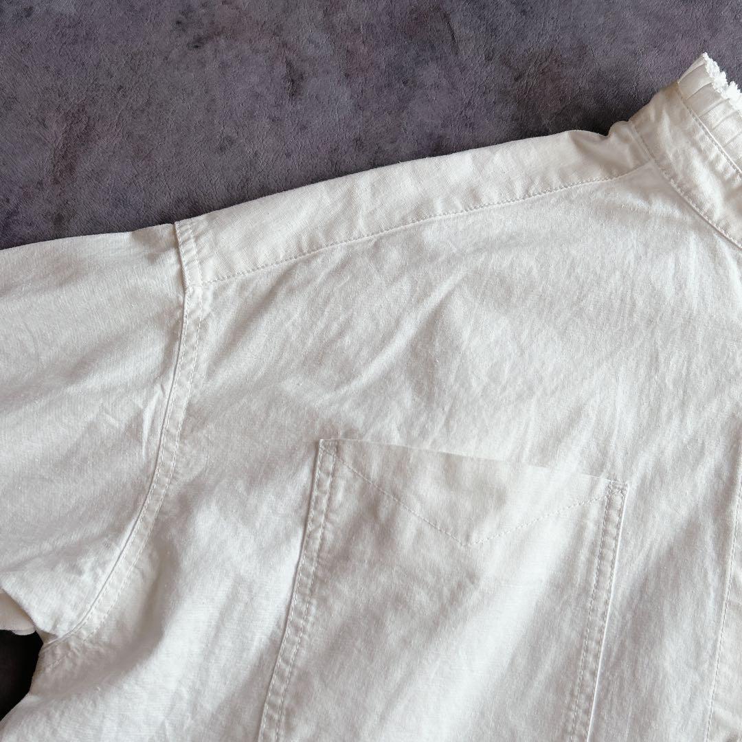 新品 tumugu ⿻ 50z コットンリネン スラブデニムロングシャツ フリル