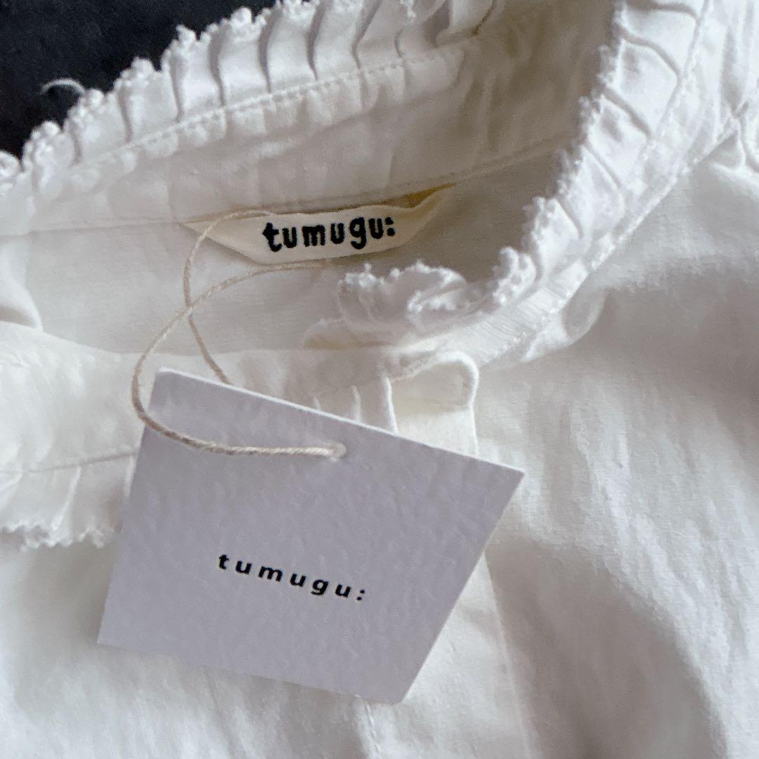 新品 tumugu ⿻ 50z コットンリネン スラブデニムロングシャツ フリル