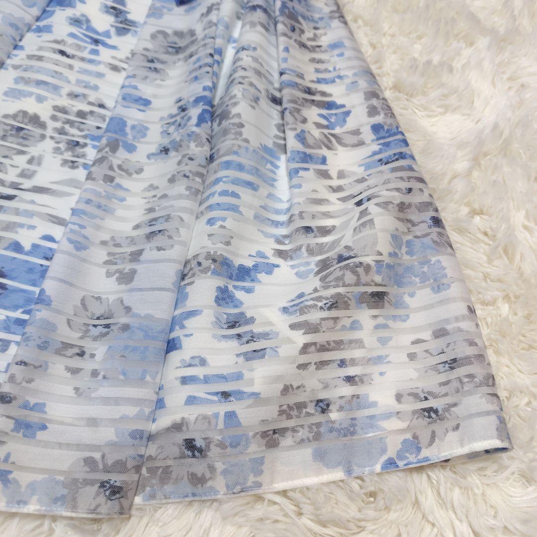 【美品♡人気デザイン】エムズグレイシー　シアーフラワーリボンフレアワンピース　青