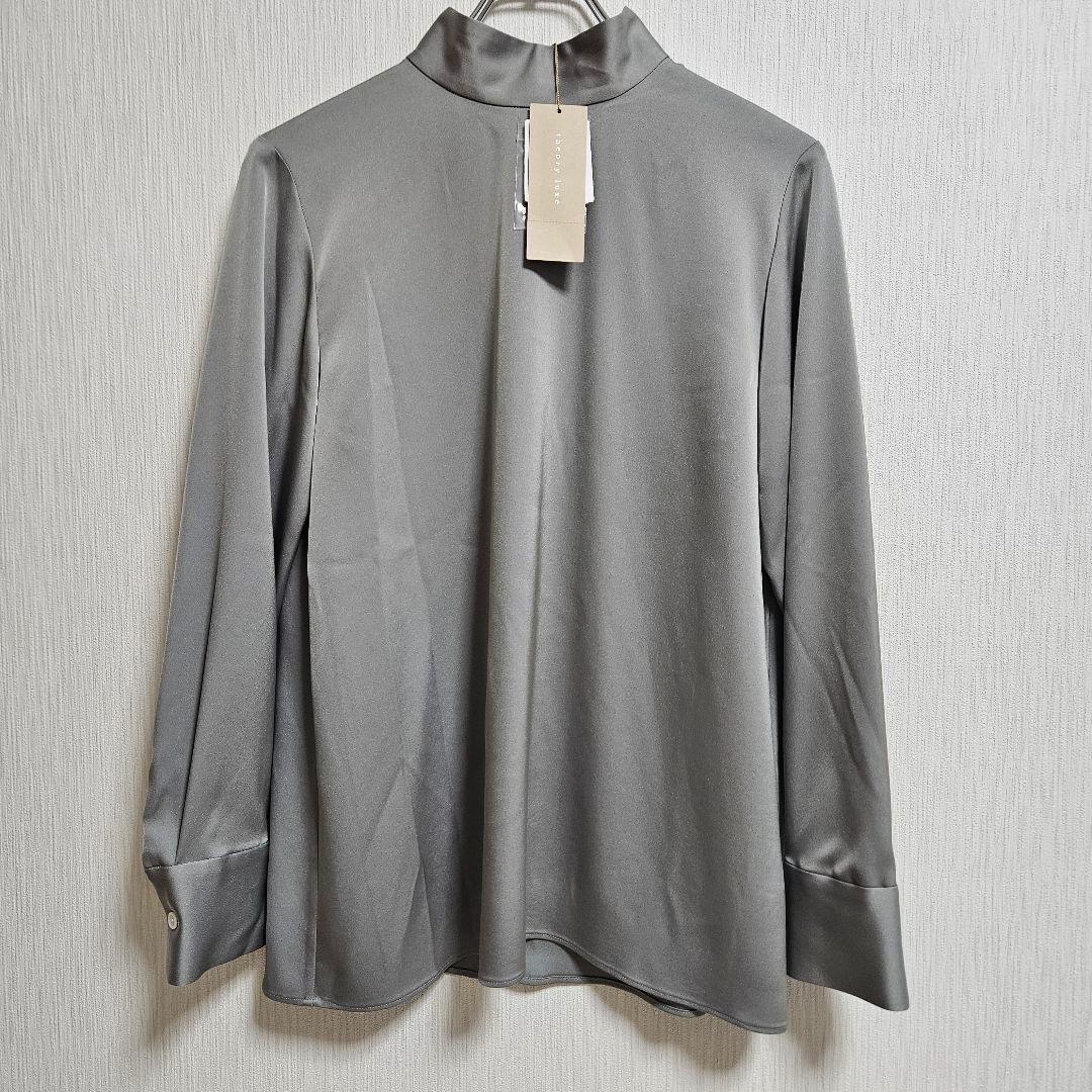 新品　theory luxe　セオリーリュクス　ボウタイサテンブラウス　グレー