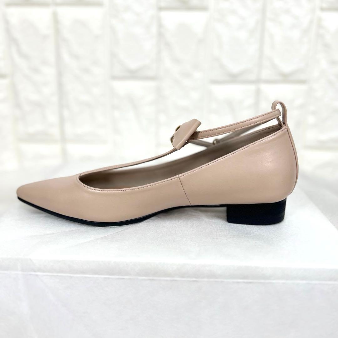 美品♡OHGA オーガ　Tアンクル　リボンパンプス　レザー　フラットパンプス
